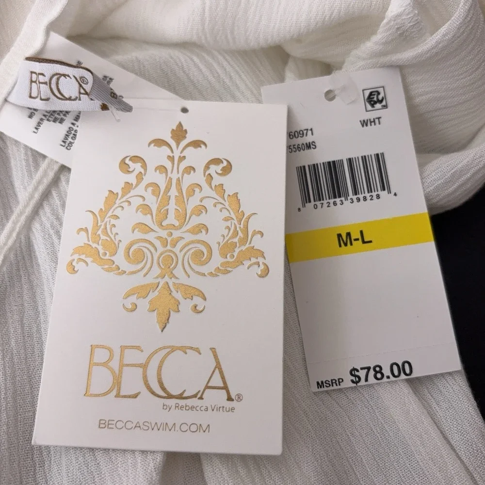BECCA By Rebecca Virtue Tunic Cover Up Womens Size M/L White Swim Resort‎